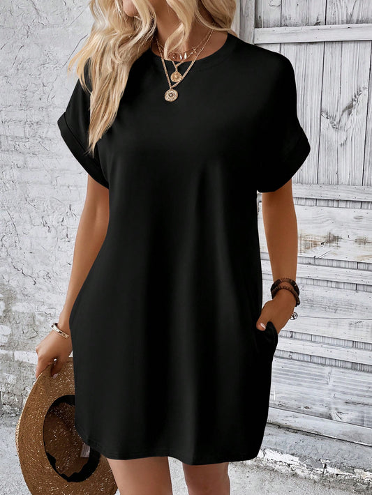 Batwing Sleeve Tee Dress w/Hidden Pocket