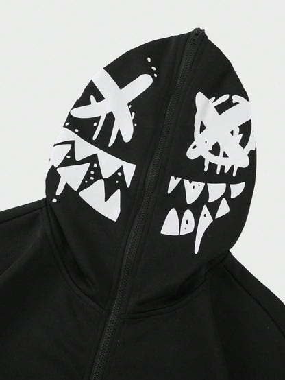 Loose Fit Men's Cartoon Graphic Zipper Hoodie