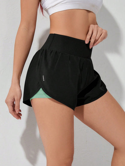 Wideband Waist Dolphin Hem Sports Shorts