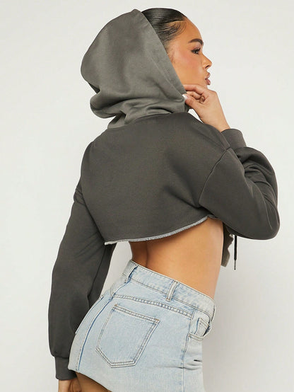 Color Block Cropped Graphic Hoodie