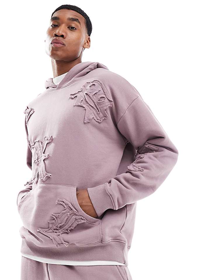 Liquor N Poker allover motif hoodie in berry mix