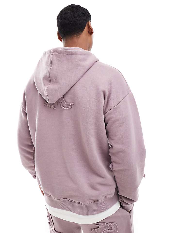 Liquor N Poker allover motif hoodie in berry mix