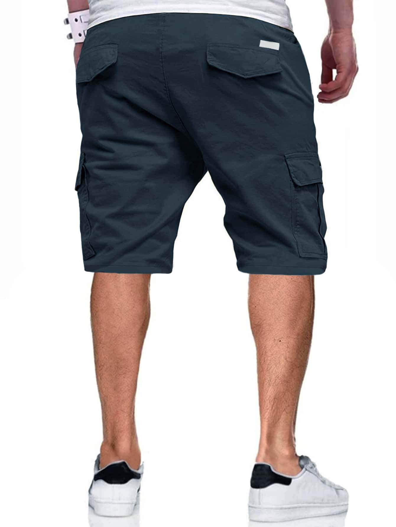 Men Flap Pockets Drawstring Cargo Shorts - 2306BLACK.COM