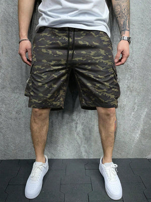 Men Camo Print Flap Pocket Cargo Shorts - 2306BLACK.COM