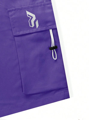 Manfinity LEGND Men Letter Patched Detail Flap Pocket Side Drawstring Waist Cargo Shorts - 2306BLACK.COM